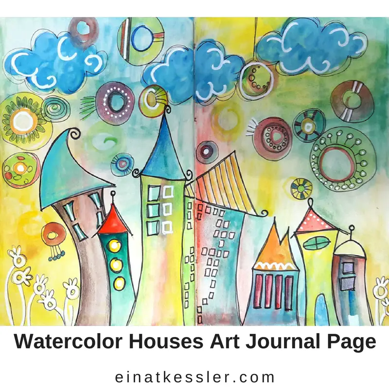 Watercolor Houses Art Journal Page - Einat Kessler