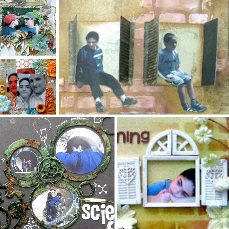 framing photos on scrapbook layout collage