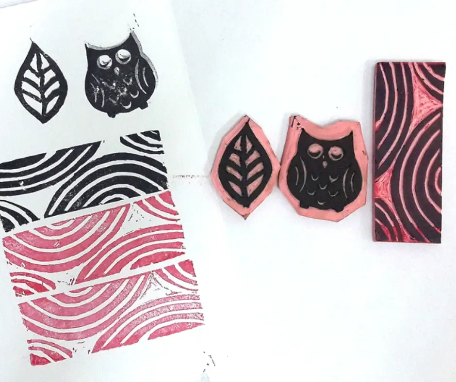 carved stamps and sample of stamping